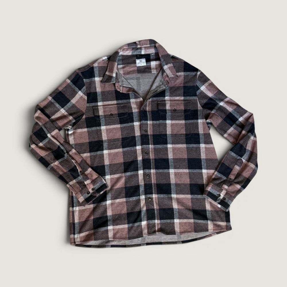 7 Diamonds Generation Plaid Flannel Button Down Shirt Brown Black XL
